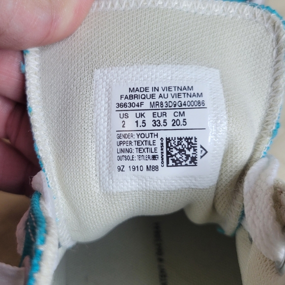 Converse Chuck Taylor teal blue green low top lace up youth kids sneakers size 2 - Picture 3 of 14